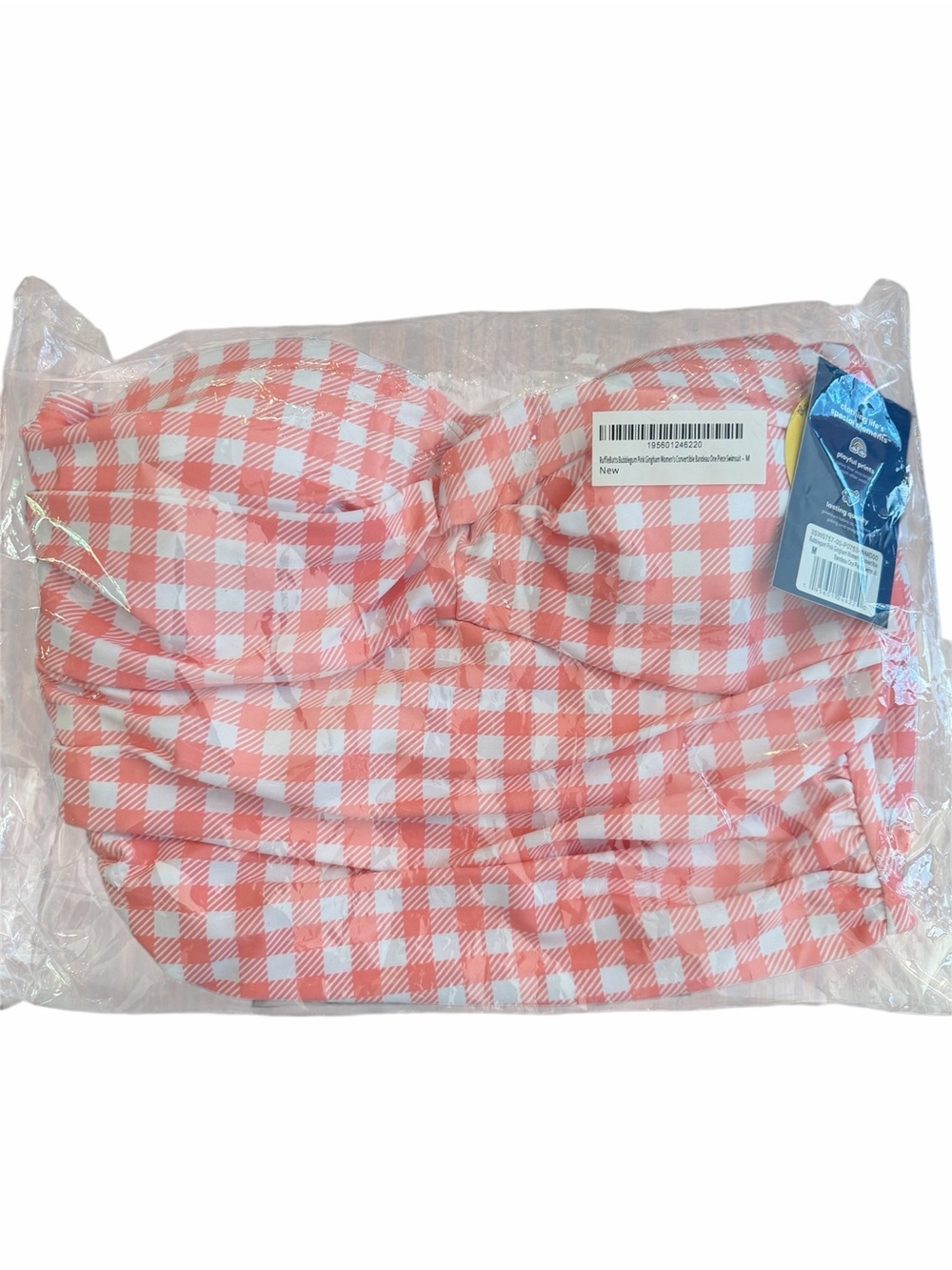 NWT RuffleButts Women’s Convertible Bandeau One Piece Bubblegum Pink Gingham MED